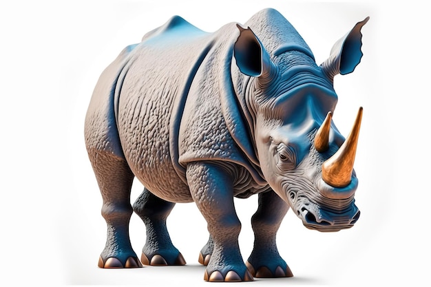 3d вид носорога с диагонального угла изолированный чистый разрез 3d рендеринг