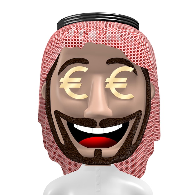 Foto 3d rijk arabisch stripfiguur euro teken