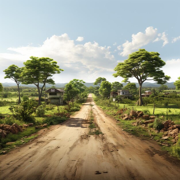 3d road illustration jungle with mud road