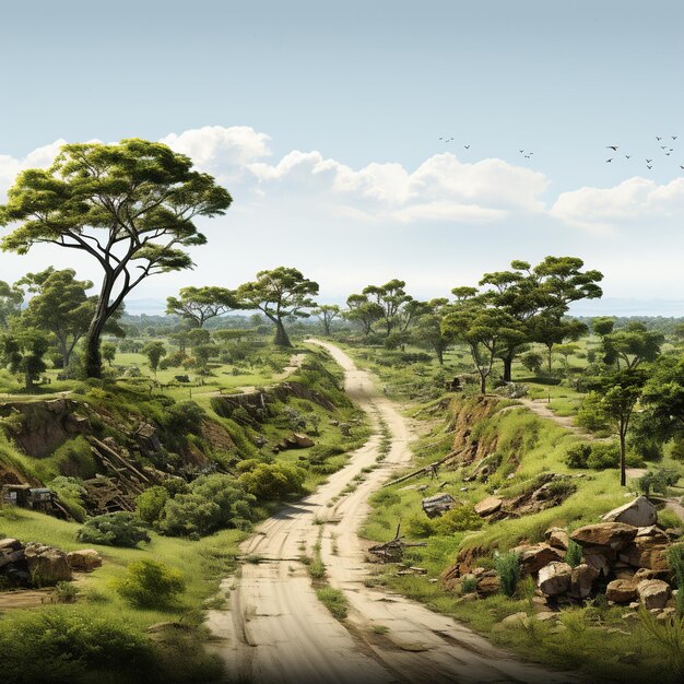 3d road illustration jungle with mud road