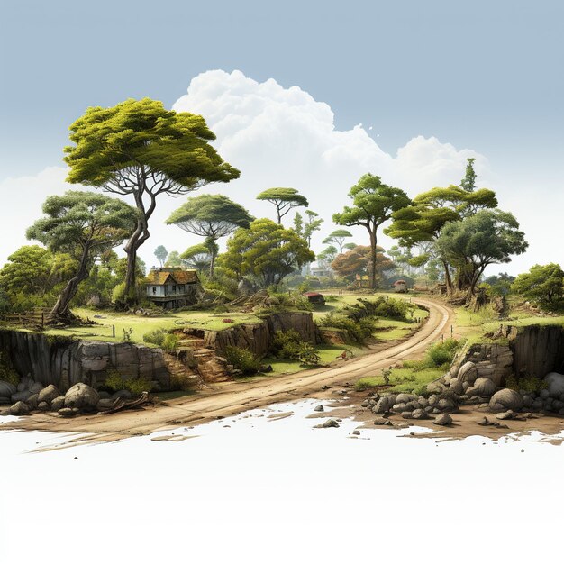 3d road illustration jungle with mud road