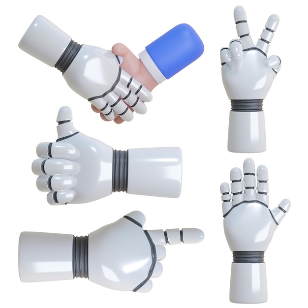 3D robot handgebaren steek uw hand op wijs uw vinger cartoon stijl presentaties advertenties