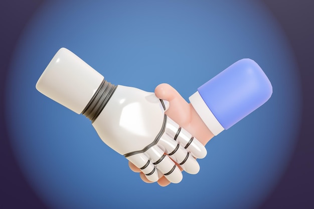 3D robot menselijke handen gebaren schudden hand cartoon stijl Uitknippad voor presentaties advertentie