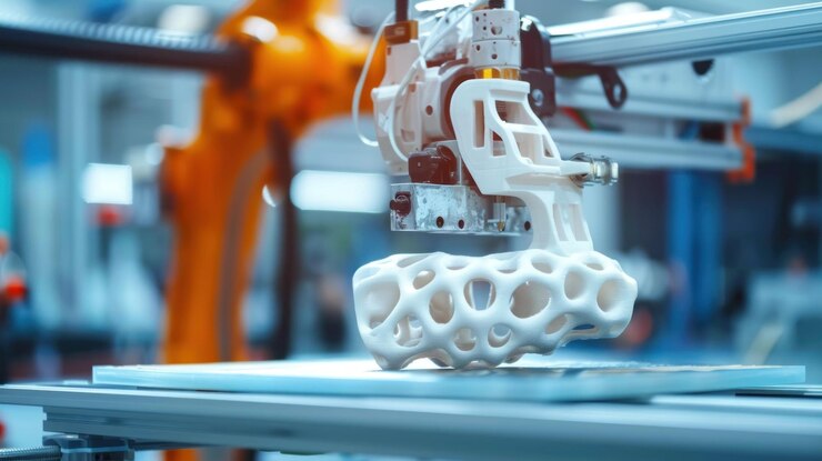 Photo 3d robot prototype being printed in a tech lab