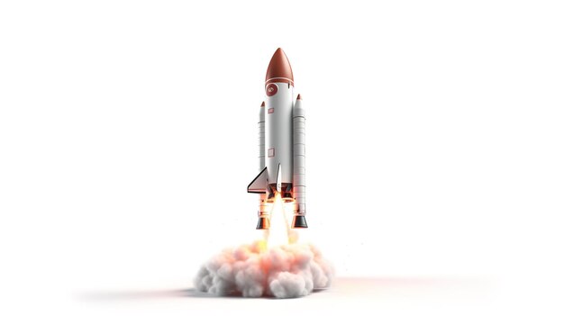 Запуск 3D-ракеты на белом фоне Генеративный ИИ