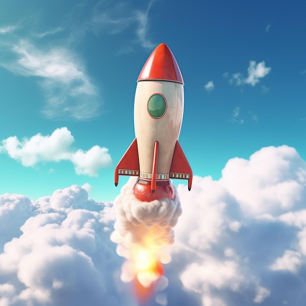 Photo 3d rocket in space business startup and business growth concept with place for text banner