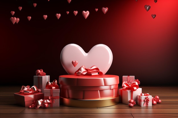 3d rode roos en geschenkdoos met een klein hart liggen op het boek verspreid zijzicht Valentijnsdag