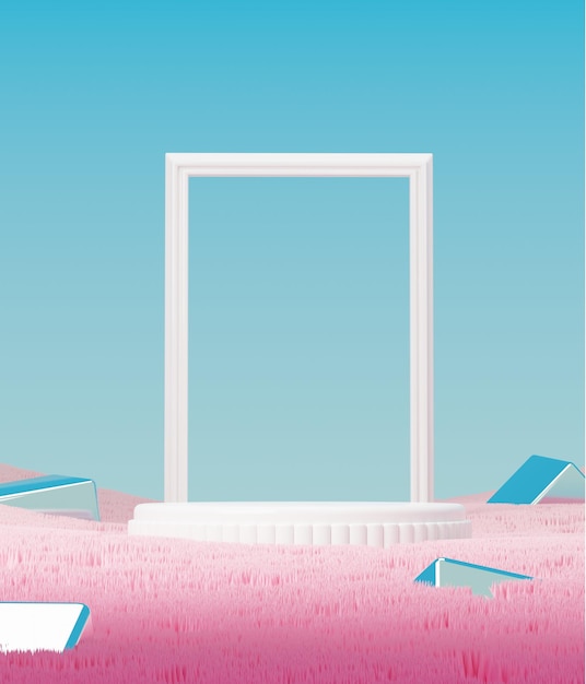 3D romantisch podium met roze en blauwe achtergrond