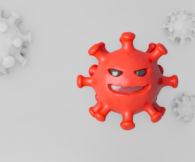3D-rood virus stripfiguur op witte achtergrond.