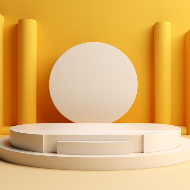 3d room with realistic yellow cylinder pedestal podium minimal scene for product display