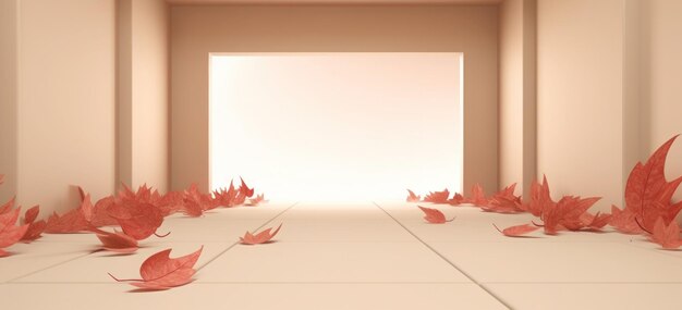 3d room with window and leaves