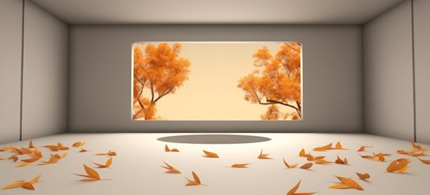 Foto stanza 3d con finestra e foglie