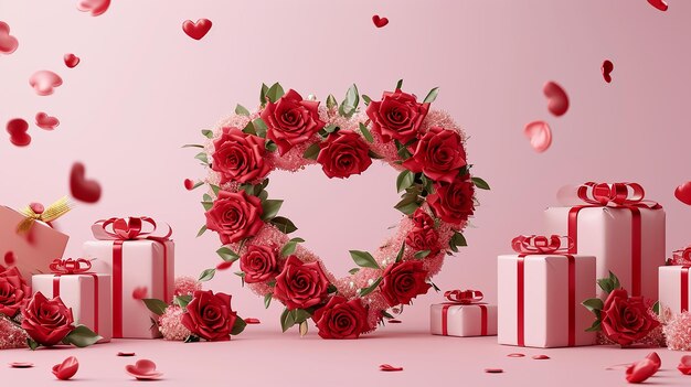 3d Rose Background Heart Shape Love valentine day