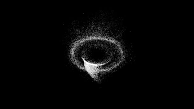 검정색 배경 자연 현상에 작은 입자로 만들어진 3D 회전 공간 토네이도 우주 기적 블랙홀 신비한 은하계 과학 개념 3D 렌더링