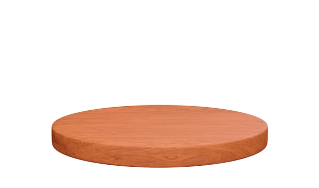 3D round wooden podium on white isolated background Circle or pedestal for food products or cosmetic