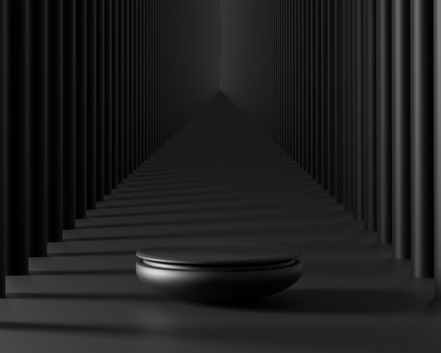 3D rounded black podium with abstract background