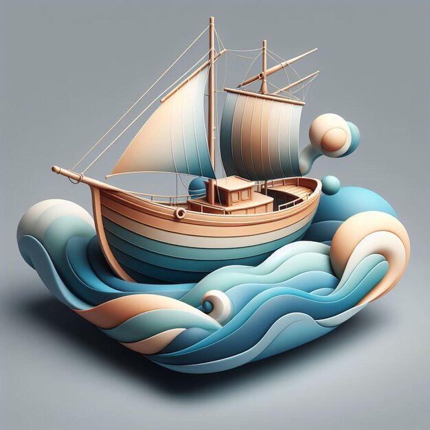 3d Rowboat with gray background 3d rendered illustration