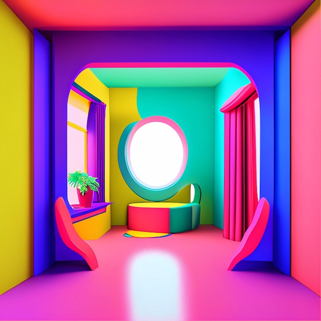 3d roze kamer interieurontwerp gegenereerd met ai