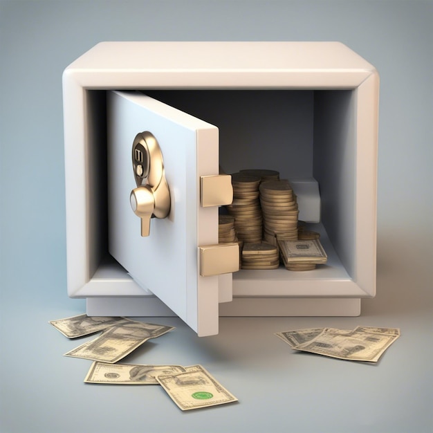 Фото Трехмерный значок сейфа, содержащий доллар, созданный с помощью искусственного интеллекта