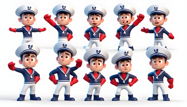 Photo 3d sailor man character set