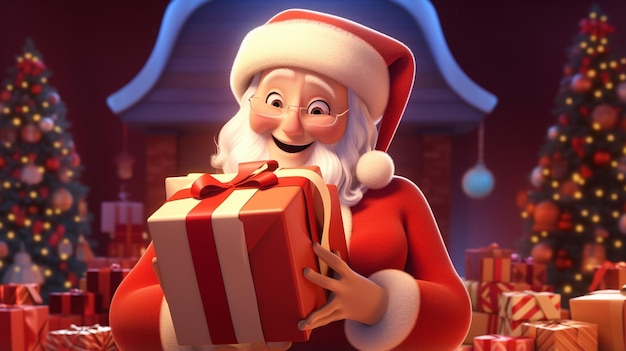 3D Santa Claus gives gifts with both hands