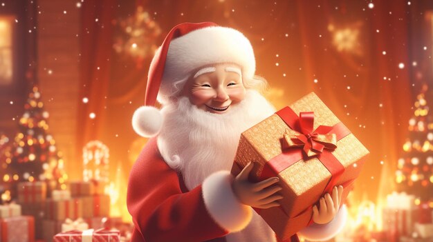 3D Santa Claus gives gifts with both hands