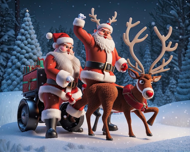 3d santa claus and reindeer