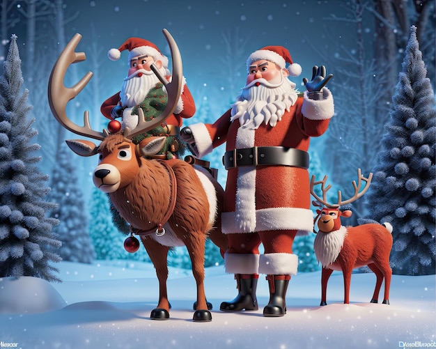 3d santa claus and reindeer