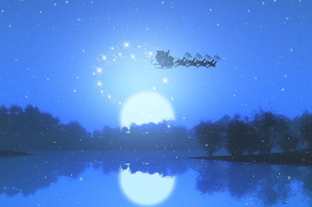 사진 3d 산타 일몰 풍경에 대해 하늘을 날고