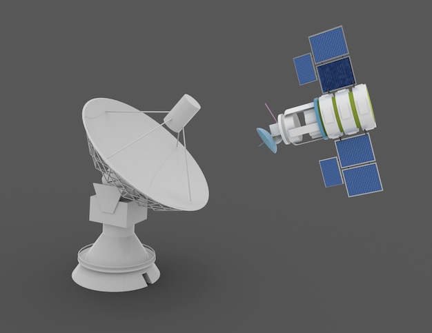 3D-satellietschotel. Communicatie 3D-gerenderde afbeelding