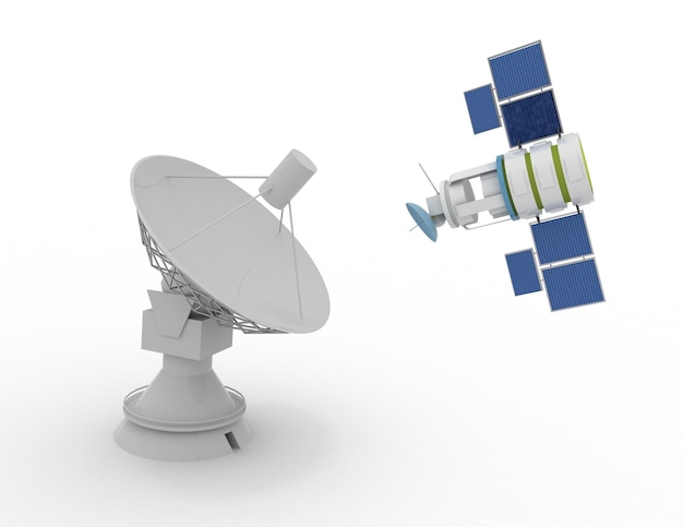 3D-satellietschotel. Communicatie 3D-gerenderde afbeelding