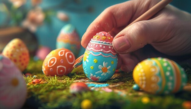 a 3D scene of an Easter egg decorating workshop