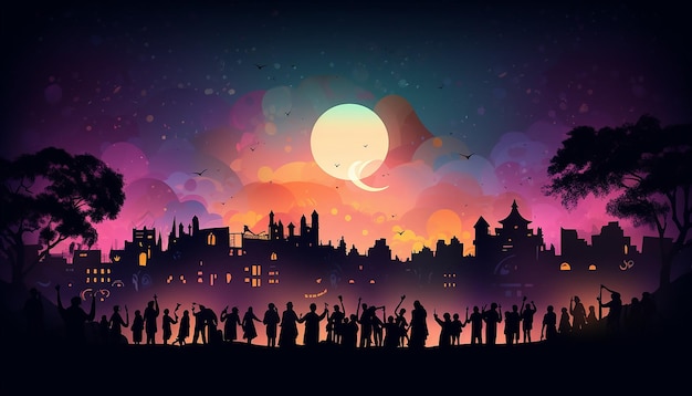 Photo a 3d scene of a moonlit holi celebration