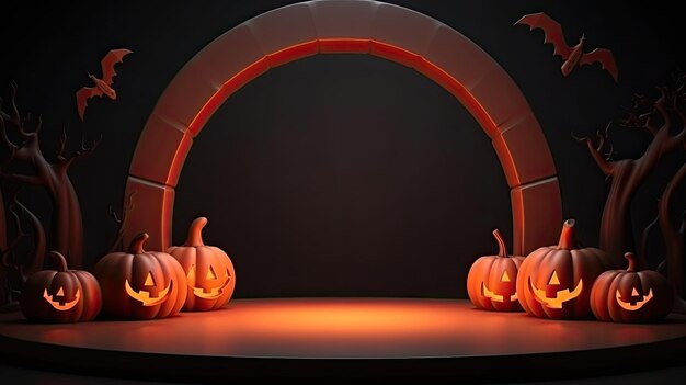 3d scene podium for presentation your product with halloween decoration theme background