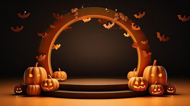 3D-scene podium voor de presentatie van uw product met halloween decoratie thema achtergrond