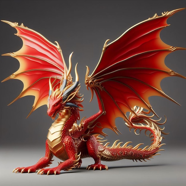 3D Scene of a Red and Gold Dragon