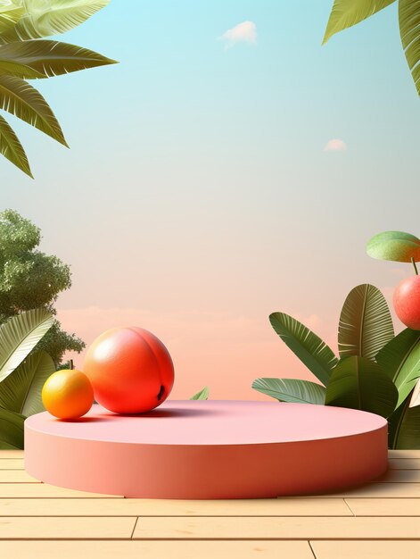 Photo 3d scenery summer sale podium with fruits