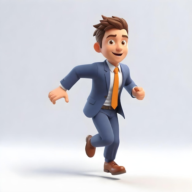 3D schattig jong zakenman personage lopen voor op witte achtergrond