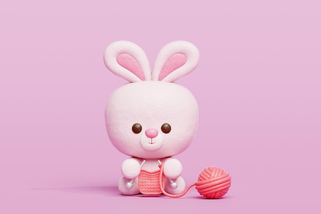 3D schattig konijn breien Cartoon dier personage 3D rendering