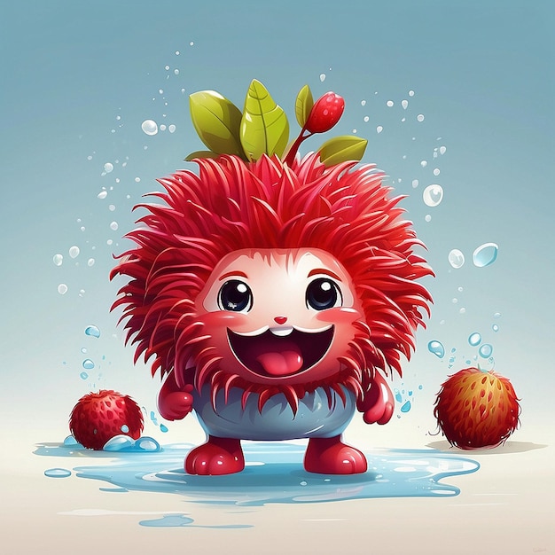 3d schattig rambutan fruit personage