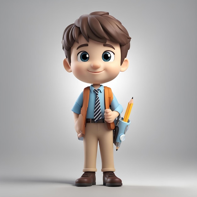 3D schattig schooljongen personage