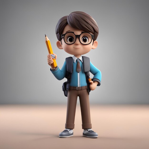 3D schattig schooljongen personage