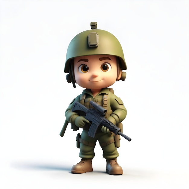 3D schattig soldaat personage op witte achtergrond