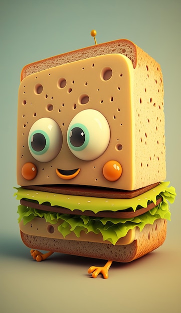 3D schattig stripfiguur sandwich