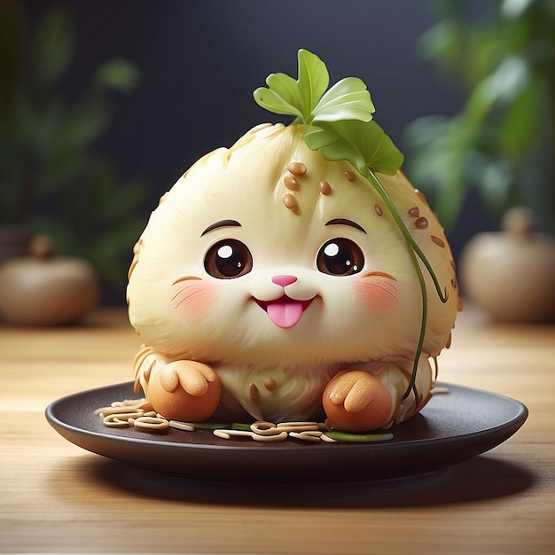 3d schattig tamagoyaki voedsel personage ontwerp