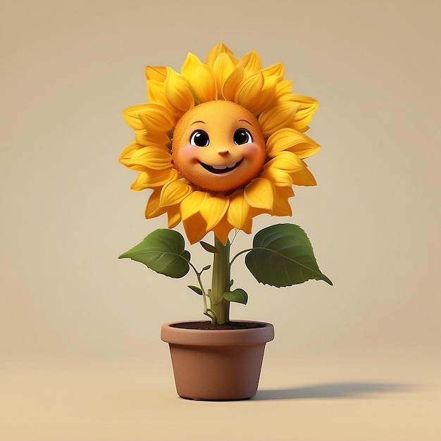 3D schattig zonnebloem personage