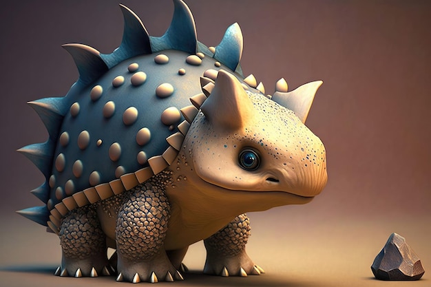 3D schattige cartoon Ankylosaurus Een groep primitieve reptielendinosaurussen uit het Krijt