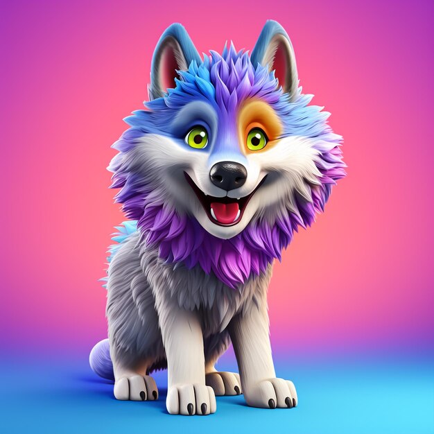 3d schattige cartoon wolf realistisch 3d dier