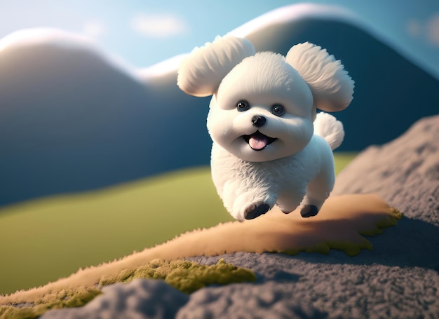 3D schattige glimlach kleine Bichon Frise kawaii personage