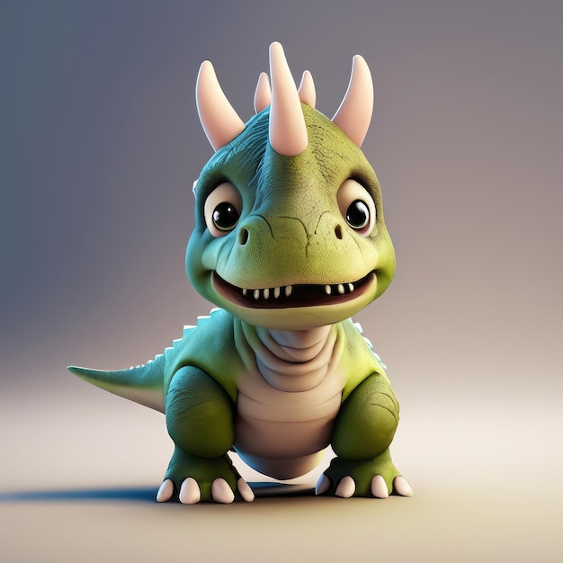 3D schattige glimlach kleine Triceratops dinosaurus kawaii personage realistisch pasgeboren